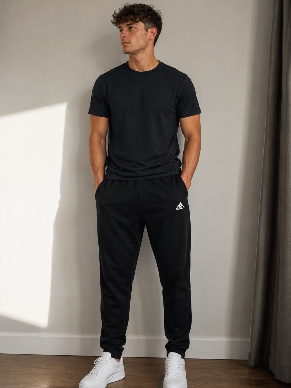 Adidas Men’s Logo Joggers Size Large Black Athletic Sweatpants Athleisure